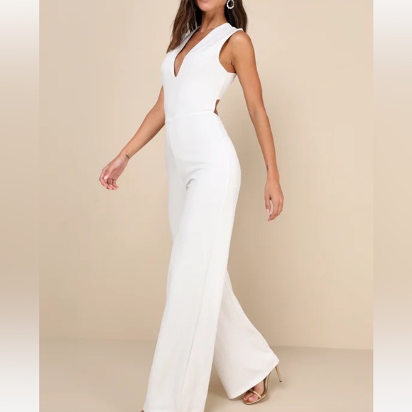 NWT Lulus Thinking Out Loud White Backless Jumpsuit - Picture 3 of 6